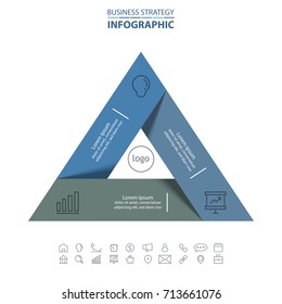 Triangle Graphic Business Infographics Strategy Design Elements Template Blue Color Tone Illustration. Vector Eps10.