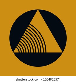 triangle graphic symbol inside circle with waves in gold and black
