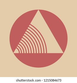 triangle graphic symbol inside circle with waves in retro brown shades