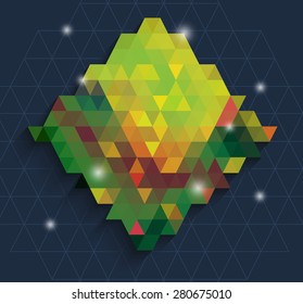 Triangle in Green diamond with star background