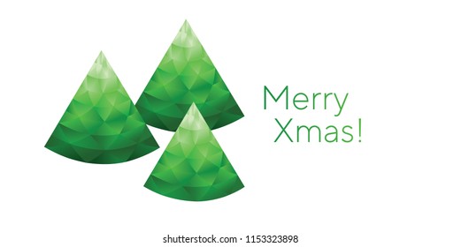 Triangle green polygon geometry xmas tree pattern. Modern geometric laconic Christmas tree motif for card, invitation, header