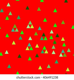 Triangle green seamless pattern. Fashion graphic on red  background. Modern stylish abstract texture. Colorful  template for prints, textiles, wrapping, wallpaper, website etc. VECTOR illustration.