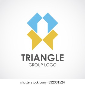 Triangle group of ribbon link abstract vector and logo design or template united business icon of company identity symbol concept