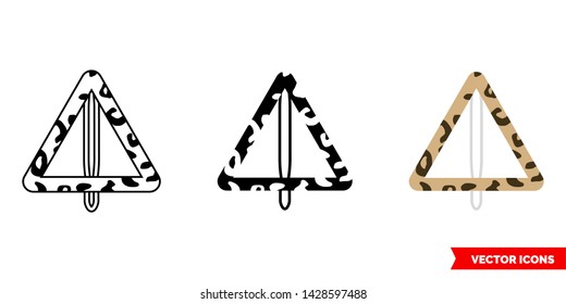 Triangle hair clip with leopard print icon of 3 types: color, black and white, outline. Isolated vector sign symbol.