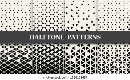 Triangle halftone geometric pattern vector set.
