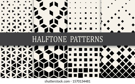 Triangle halftone geometric pattern vector set.