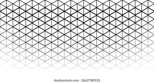 Triangle halftone gradient texture. Black geometric triangular tech pattern background. Abstract fading gradation wallpaper. Vanishing mosaic pop art backdrop for poster, banner, booklet. 