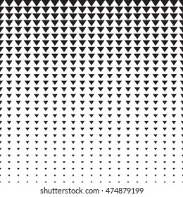 Triangle halftone pattern with gradient effect. Triangles in black and white. Template for backgrounds and stylized textures. Horizontally seamless. Vector eps8 design element.