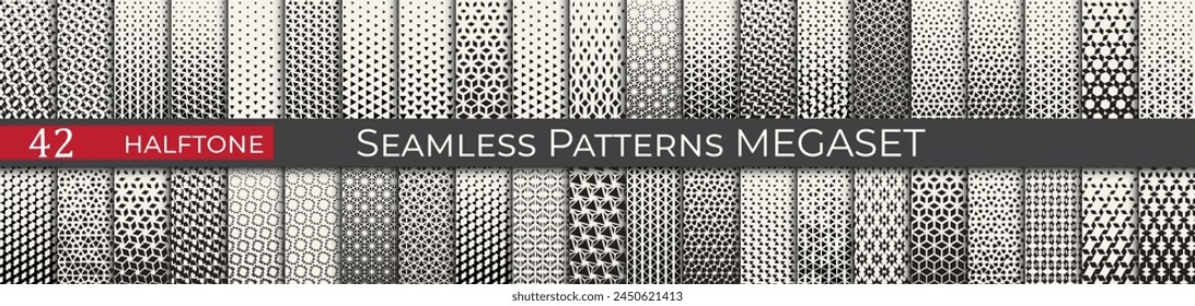 Triangle halftone pattern set. Unique hipster deco graphic. Subtle black and white patterns.