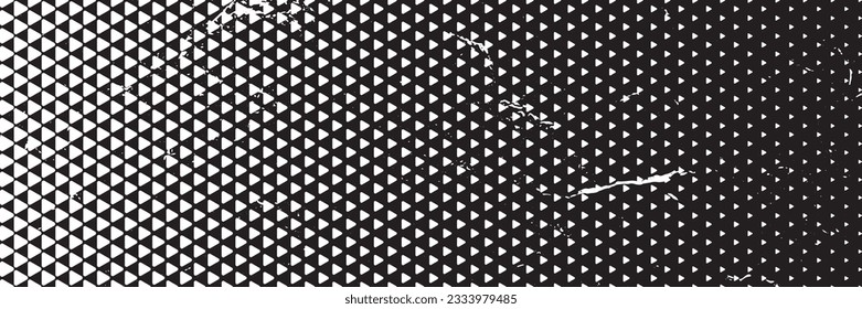 Triangle halftone retro dots effect in black and white color. Halftone effect. 
