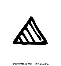 Triangle in hand drawn doodle style isolated on white background. Single geometric figure. Sign logo. Vector children school symbol. Simple cartoon outline illustration.