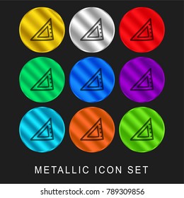 Triangle hand drawn tool 9 color metallic chromium icon or logo set including gold and silver