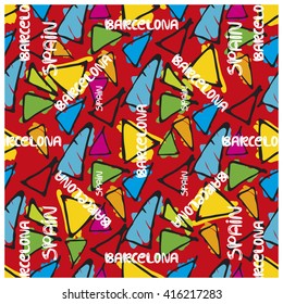 Triangle hand drawn vector seamless pattern. Gaudi mosaic pattern and words Spain and Barcelona.
Antonio Gaudi pattern. Barcelona pattern