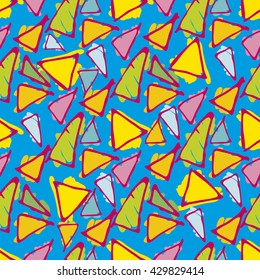 Triangle hand drawn vector seamless pattern. Gaudi mosaic pattern.