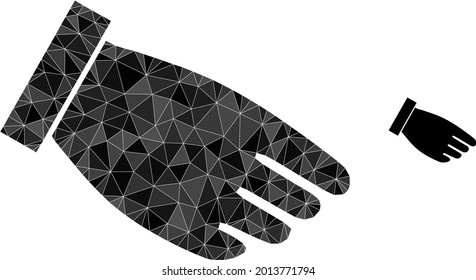 Triangle hand palm polygonal icon illustration. Hand Palm lowpoly icon is filled with triangles. Flat filled geometric mesh symbol based on hand palm icon.