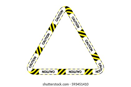 triangle have line yellow and black color. tape with warning text.