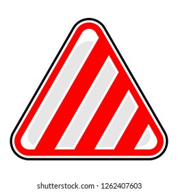 Triangle hazard, attention, warning, danger sign with diagonal warning stripes. Triangular shape sticker with barricade tape. This design graphic element is saved as a vector illustration