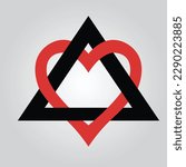 Triangle heart adoption symbol black and red icon. vector illustration isolated on white background