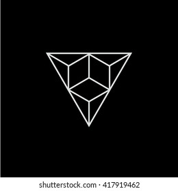 Triangle and hexagon logo. Minimal geometry. Black background. Stock vector.