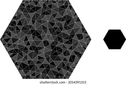 Triangle hexagon polygonal symbol illustration. Hexagon lowpoly icon is filled with triangles. Flat filled abstract mesh symbol based on hexagon icon.