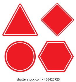 Triangle hexagon square and Circle red sign isolated on white background.