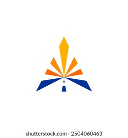 triangle highway road sunset logo vector icon design