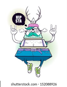 Triangle hipster bizarre character. Hand-drawn poster with graffiti hipster dude. Vector illustration.