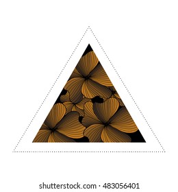 Triangle hipster design. Blackwork tattoo flash. orange flowers with sacred geometry. Tattoo design, mystic symbol. Boho design. Print, posters, t-shirts and textiles.