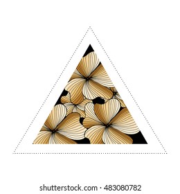 Triangle hipster design. Blackwork tattoo flash. orange flowers with sacred geometry. Tattoo design, mystic symbol. Boho design. Print, posters, t-shirts and textiles.