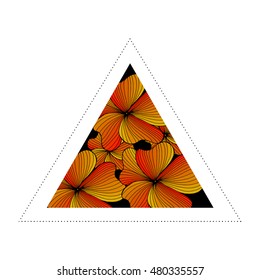 Triangle hipster design. orange flowers with sacred geometry. Tattoo design, mystic symbol. Boho design. Print, posters, t-shirts and textiles.