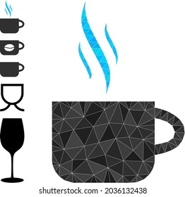 Triángulo caliente taza de té de 2d ilustración poligonal e iconos similares. La Copa de Té caliente está llena de triángulos. Té caliente de baja polinización construido con triángulos rellenos al azar.