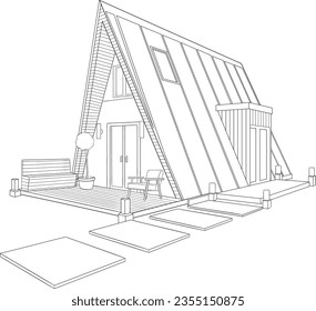 Triangle House GRC Pre Fabricated Material Black and White Line Art Illustration