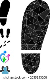 Triangle human foot print polygonal symbol illustration, and similar icons. Human Foot Print is filled with triangles. Low-poly human foot print combined with scattered color triangles.