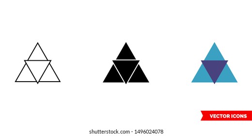 Triangle in triangle icon of 3 types: color, black and white, outline. Isolated vector sign symbol.