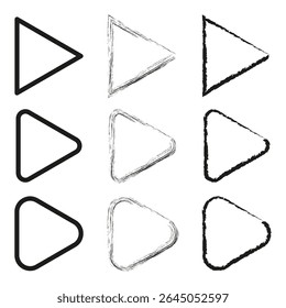 Triangle icon collection. Media play shape. Abstract button vector. Minimal set.