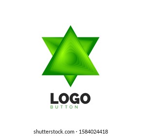 Plantilla de logotipo geométrico del icono del triángulo. Diseño geométrico mínimo, símbolo de negrita geométrica 3d en estilo de relieve con efecto de combinación de colores. Ilustración vectorial para botón, cartel, fondo, aterrizaje