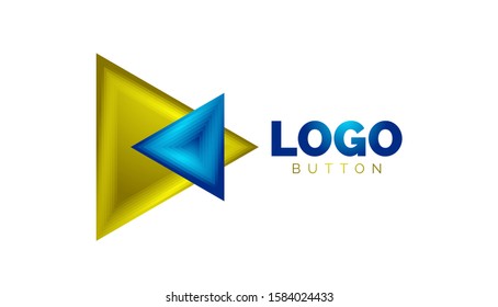 Triangle icon geometric logo template. Minimal geometrical design, 3d geometric bold symbol in relief style with color blend steps effect. Vector Illustration For Button, Banner, Background, landing