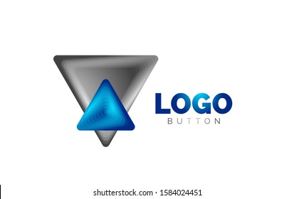 Triangle icon geometric logo template. Minimal geometrical design, 3d geometric bold symbol in relief style with color blend steps effect. Vector Illustration For Button, Banner, Background, landing