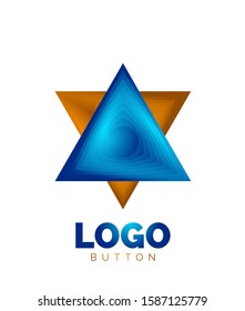 Triangle icon geometric logo template. Minimal geometrical design, 3d geometric bold symbol in relief style with color blend steps effect. Vector Illustration For Button, Banner, Background, landing