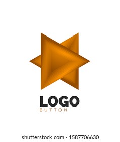 Plantilla de logotipo geométrico del icono del triángulo. Diseño geométrico mínimo, símbolo de negrita geométrica 3d en estilo de relieve con efecto de combinación de colores. Ilustración vectorial para botón, cartel, fondo, aterrizaje