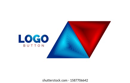 Plantilla de logotipo geométrico del icono del triángulo. Diseño geométrico mínimo, símbolo de negrita geométrica 3d en estilo de relieve con efecto de combinación de colores. Ilustración vectorial para botón, cartel, fondo, aterrizaje