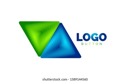 Triangle icon geometric logo template. Minimal geometrical design, 3d geometric bold symbol in relief style with color blend steps effect. Vector Illustration For Button, Banner, Background, landing