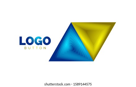 Plantilla de logotipo geométrico del icono del triángulo. Diseño geométrico mínimo, símbolo de negrita geométrica 3d en estilo de relieve con efecto de combinación de colores. Ilustración vectorial para botón, cartel, fondo, aterrizaje