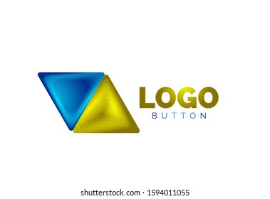 Plantilla de logotipo geométrico del icono del triángulo. Diseño geométrico mínimo, símbolo de negrita geométrica 3d en estilo de relieve con efecto de combinación de colores. Ilustración vectorial para botón, cartel, fondo, aterrizaje