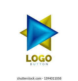 Plantilla de logotipo geométrico del icono del triángulo. Diseño geométrico mínimo, símbolo de negrita geométrica 3d en estilo de relieve con efecto de combinación de colores. Ilustración vectorial para botón, cartel, fondo, aterrizaje