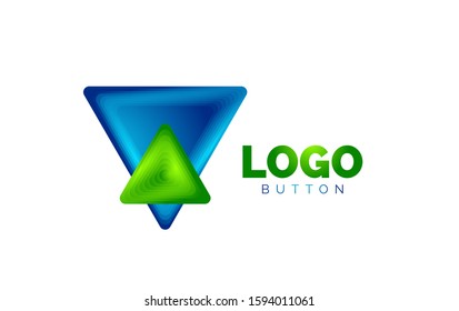 Triangle icon geometric logo template. Minimal geometrical design, 3d geometric bold symbol in relief style with color blend steps effect. Vector Illustration For Button, Banner, Background, landing