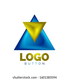 Plantilla de logotipo geométrico del icono del triángulo. Diseño geométrico mínimo, símbolo de negrita geométrica 3d en estilo de relieve con efecto de combinación de colores. Ilustración vectorial para botón, cartel, fondo, aterrizaje