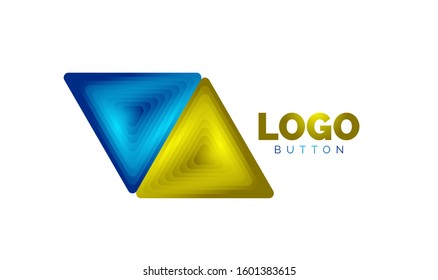 Triangle icon geometric logo template. Minimal geometrical design, 3d geometric bold symbol in relief style with color blend steps effect. Vector Illustration For Button, Banner, Background, landing