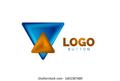 Modelo de logotipo geométrico de ícone de triângulo. Design geométrico mínimo, símbolo de negrito geométrico 3d em estilo de relevo com efeito de etapas de mistura de cores. Ilustração De Vetor Para Botão, Faixa, Plano De Fundo, Destino