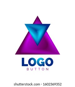 Triangle icon geometric logo template. Minimal geometrical design, 3d geometric bold symbol in relief style with color blend steps effect. Vector Illustration For Button, Banner, Background, landing